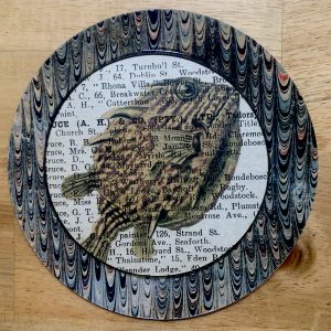 Antique Lithograph of a Striped Fish on an Antique Book Page Round 4 x 4" Folkart #AS708