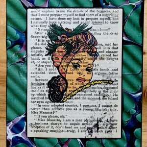 Copacabana Vixen Bombshell Pouting on an Antique Book Page 5 x 7" Folkart #PS915