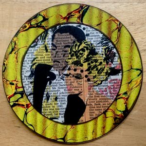 Super Glamorous Black Tie Couple on an Antique Book Page Round 4 x 4" Folkart #AS710