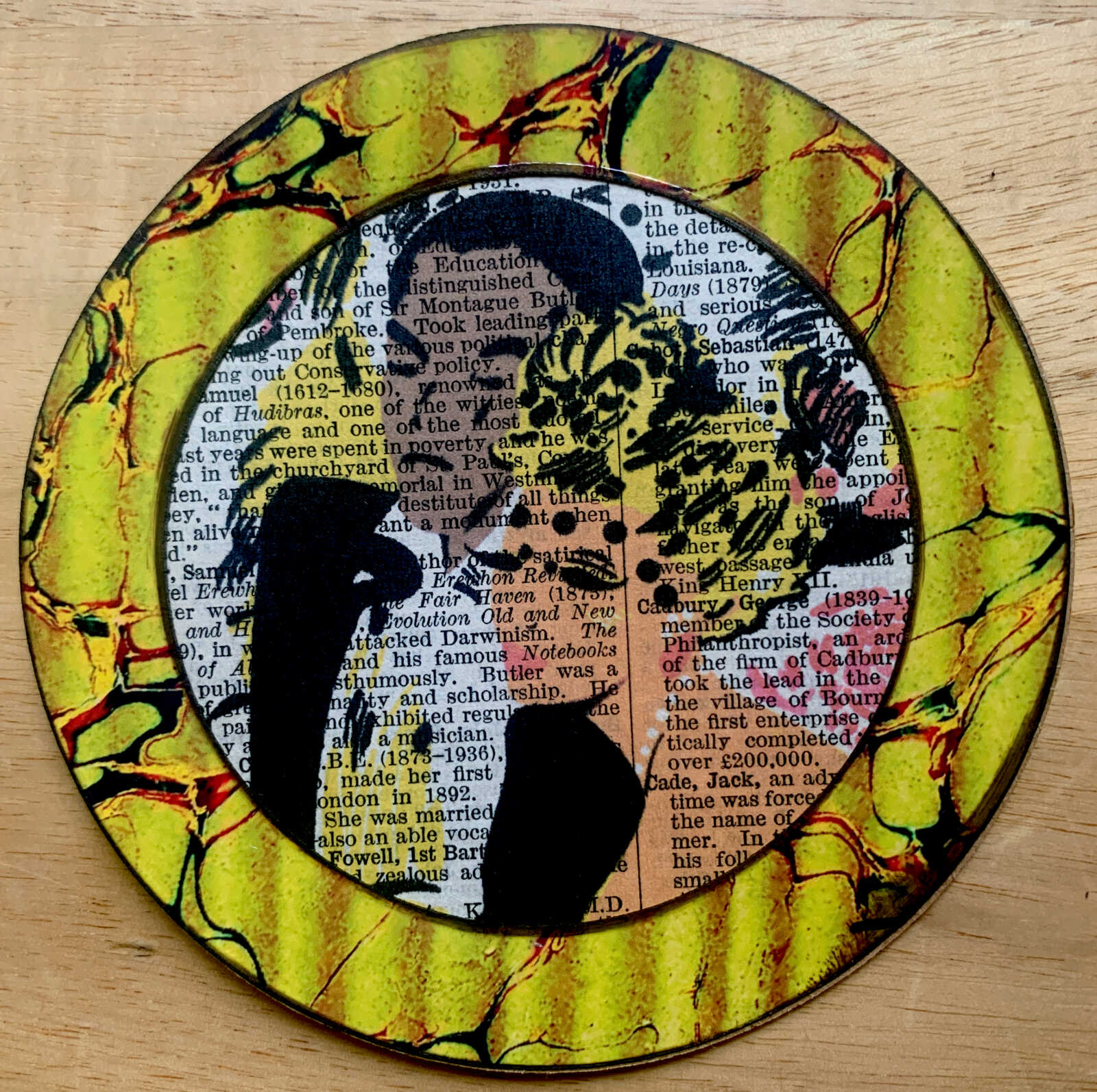 Super Glamorous Black Tie Couple on an Antique Book Page Round 4 x 4" Folkart #AS710
