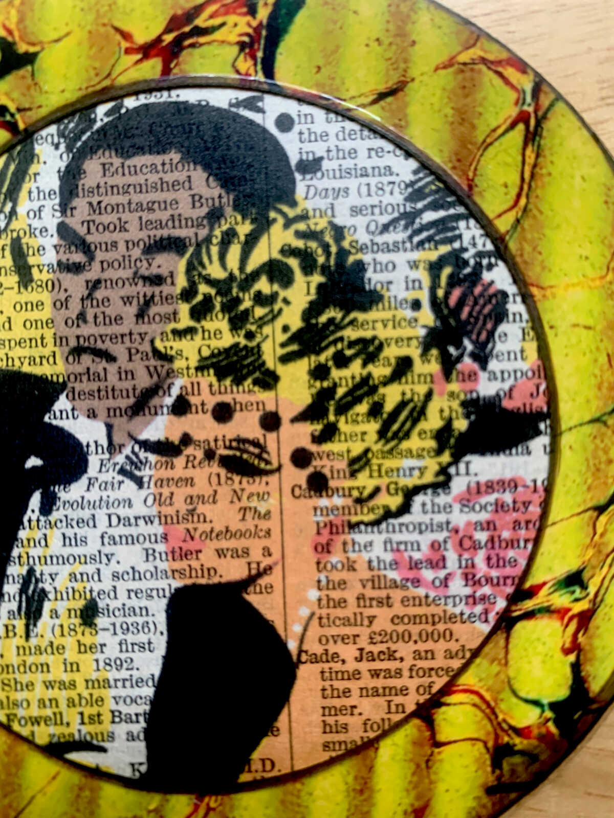 Super Glamorous Black Tie Couple on an Antique Book Page Round 4 x 4" Folkart #AS710 - Image 4