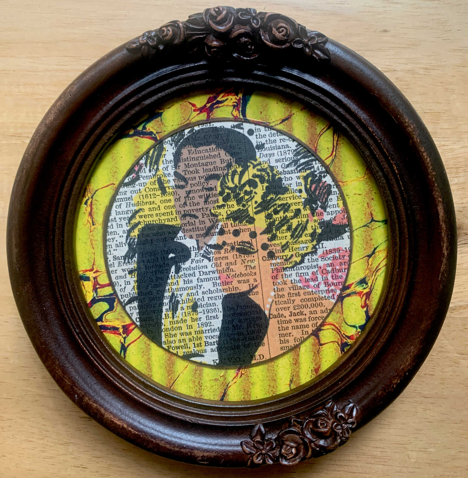 Super Glamorous Black Tie Couple on an Antique Book Page Round 4 x 4" Folkart #AS710 - Image 3