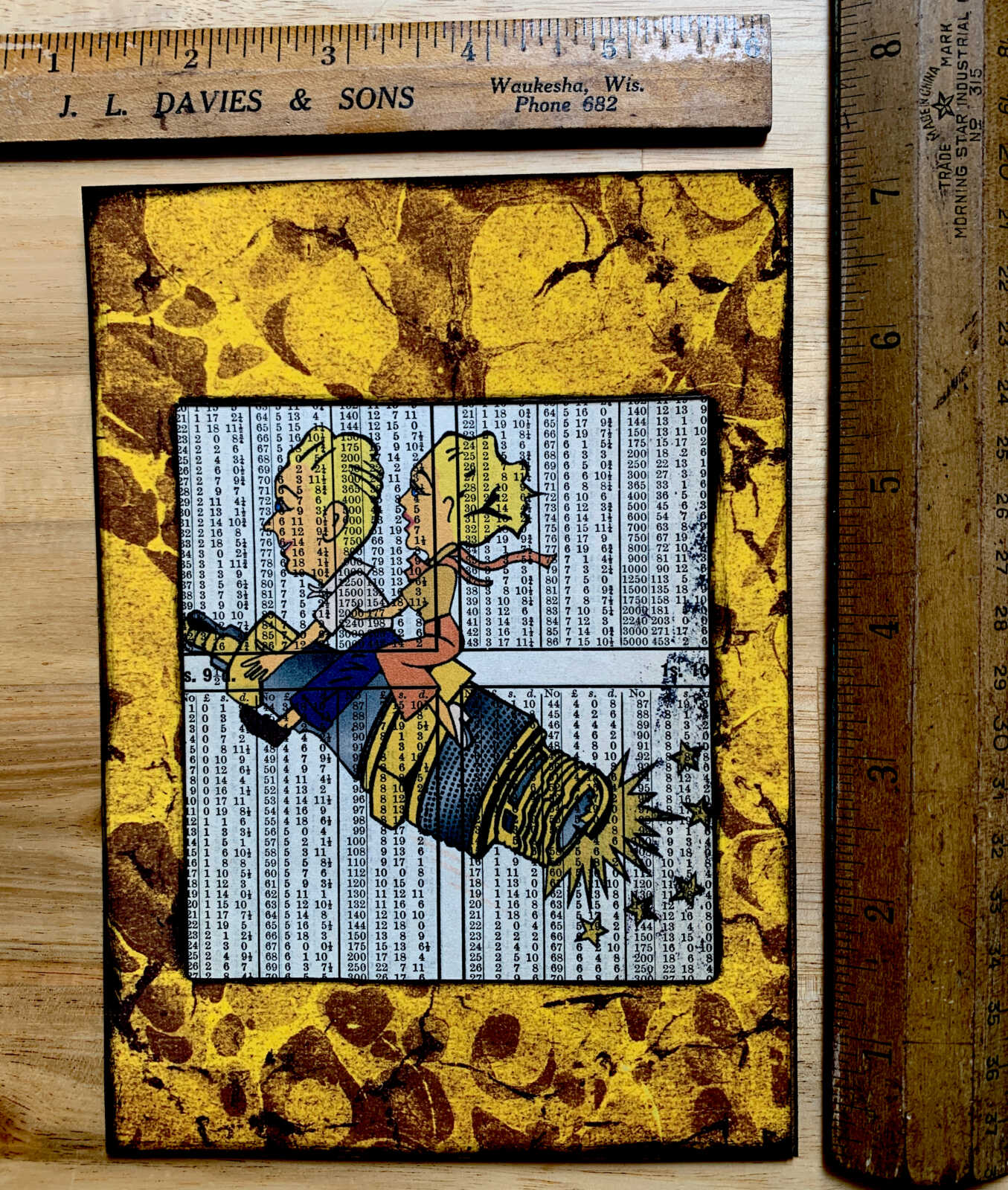 Optimistic Champion Spark Plug Couple Launching on an Antique Mathematical Table Page 5 x 7" Folkart #PS913 - Image 3