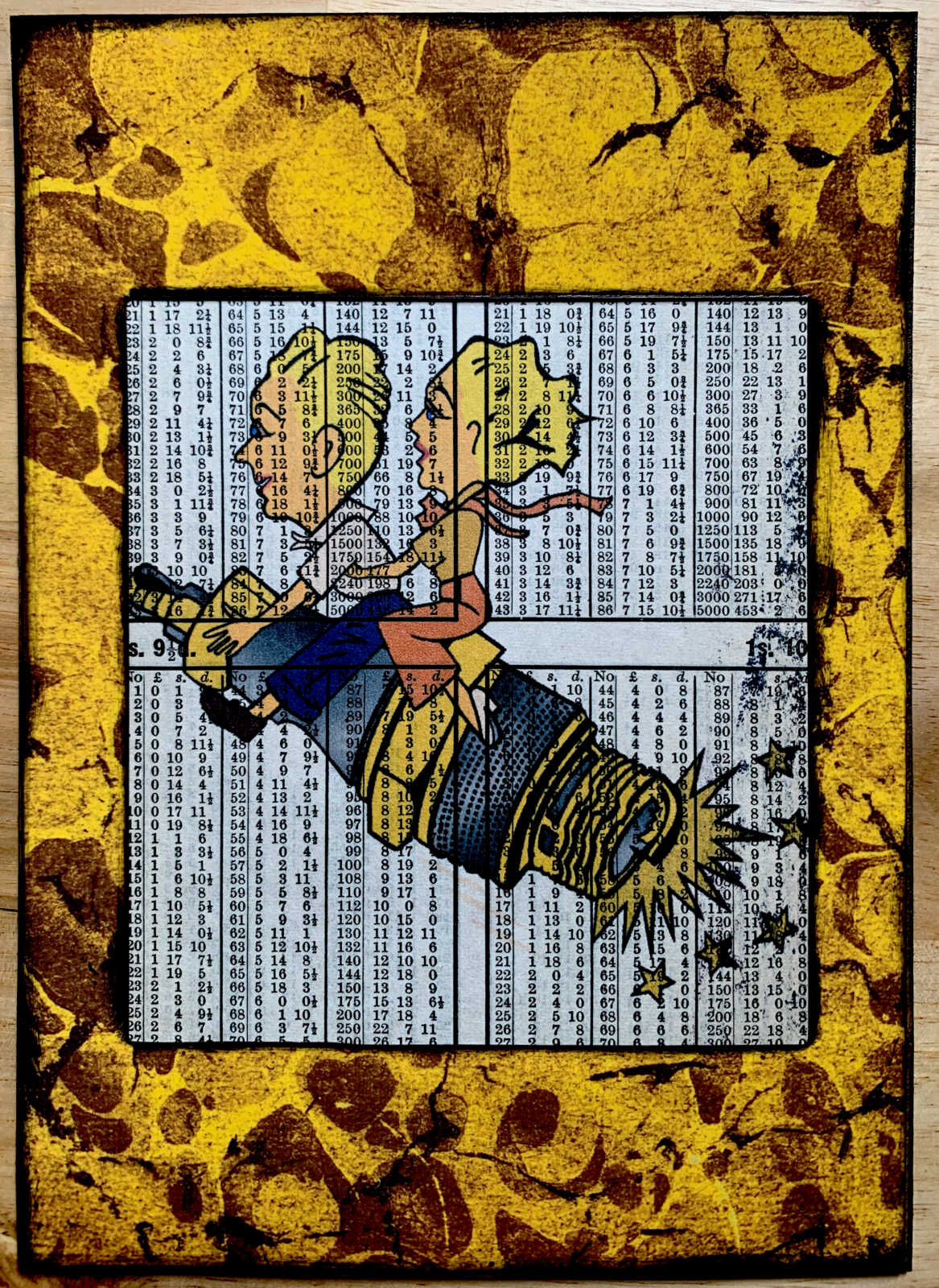 Optimistic Champion Spark Plug Couple Launching on an Antique Mathematical Table Page 5 x 7" Folkart #PS913