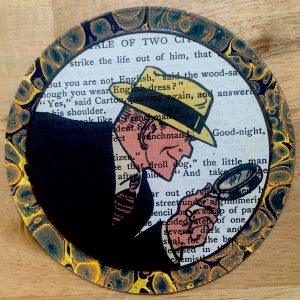 Dick Tracy with Looking Glass on an Antique Book Page Round 4 x 4" Folkart #AS706