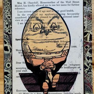 Grinning Victorian Egg Dude with Hands on Crossed Legs on an Antique Child's Lesson Page 5 x 7" Folkart #PS931