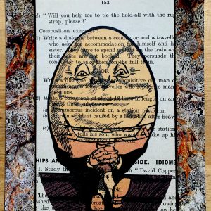 Grinning Victorian Egg Dude with Hands on Crossed Legs on an Antique Child's Lesson Page 5 x 7" Folkart #PS918
