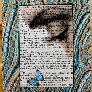 Woman's Eye Watching a Butterfly on an Antique Book Page 5 x 7" Folkart #PS929