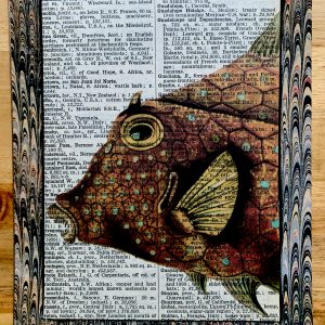 Ancient Orange Polka Dotted Toothy Fish on an Antique Pears Cyclopedia Page 5 x 7" Folkart #PS904