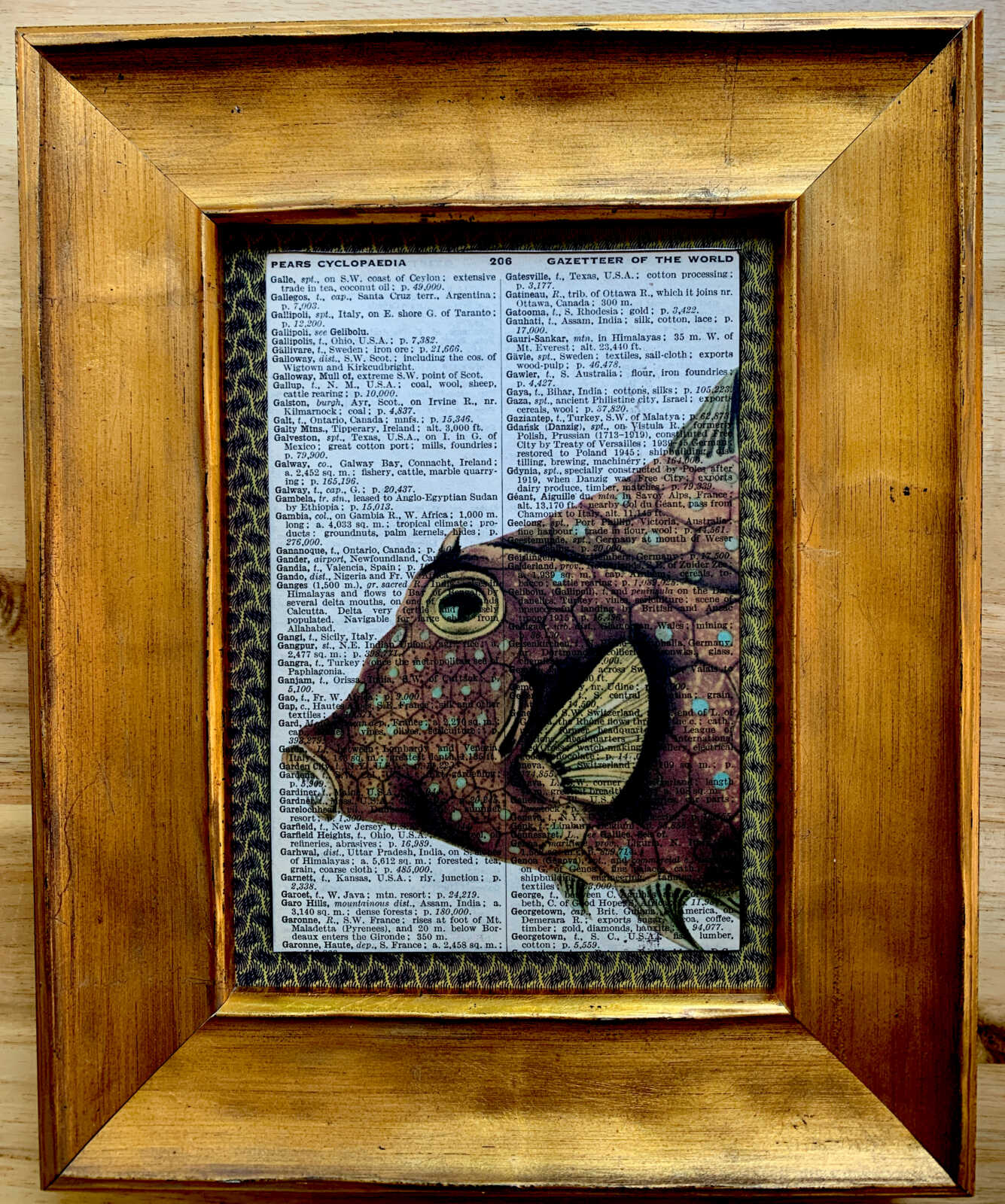 Ancient Orange Polka Dotted Toothy Fish on an Antique Pears Cyclopedia Page 5 x 7" Folkart #PS927 - Image 3