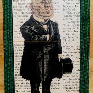 Square Jawed Bearded Man with Top Hat on Antique Book Page 4 x 6" Folkart #LT 110