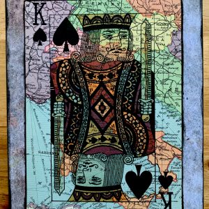 Old King of Spades Playing Card Imposed on Antique Map of Europe 5 x7" Folkart #PS908
