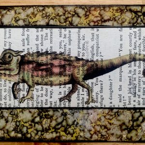 Iguana Strolling on Antique Book Page 4 x 6" Folkart #LT109