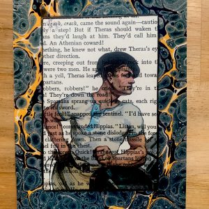 Strapping Handsome Man in Beret Leaning on Artillery on Antique Book Page 4 x 6" Folkart #LT117
