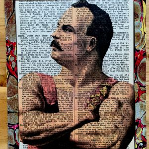 Victorian Performing Strongman Posing Proudly on an Antique Pears Cyclopedia Page 5 x 7" Folkart #PS932