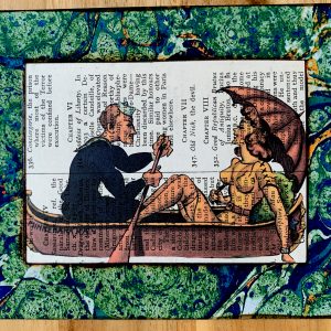 Sexy Woman and Confident Sailor Canoeing Antique Index Book Page 5 x 7" Folkart #PS930