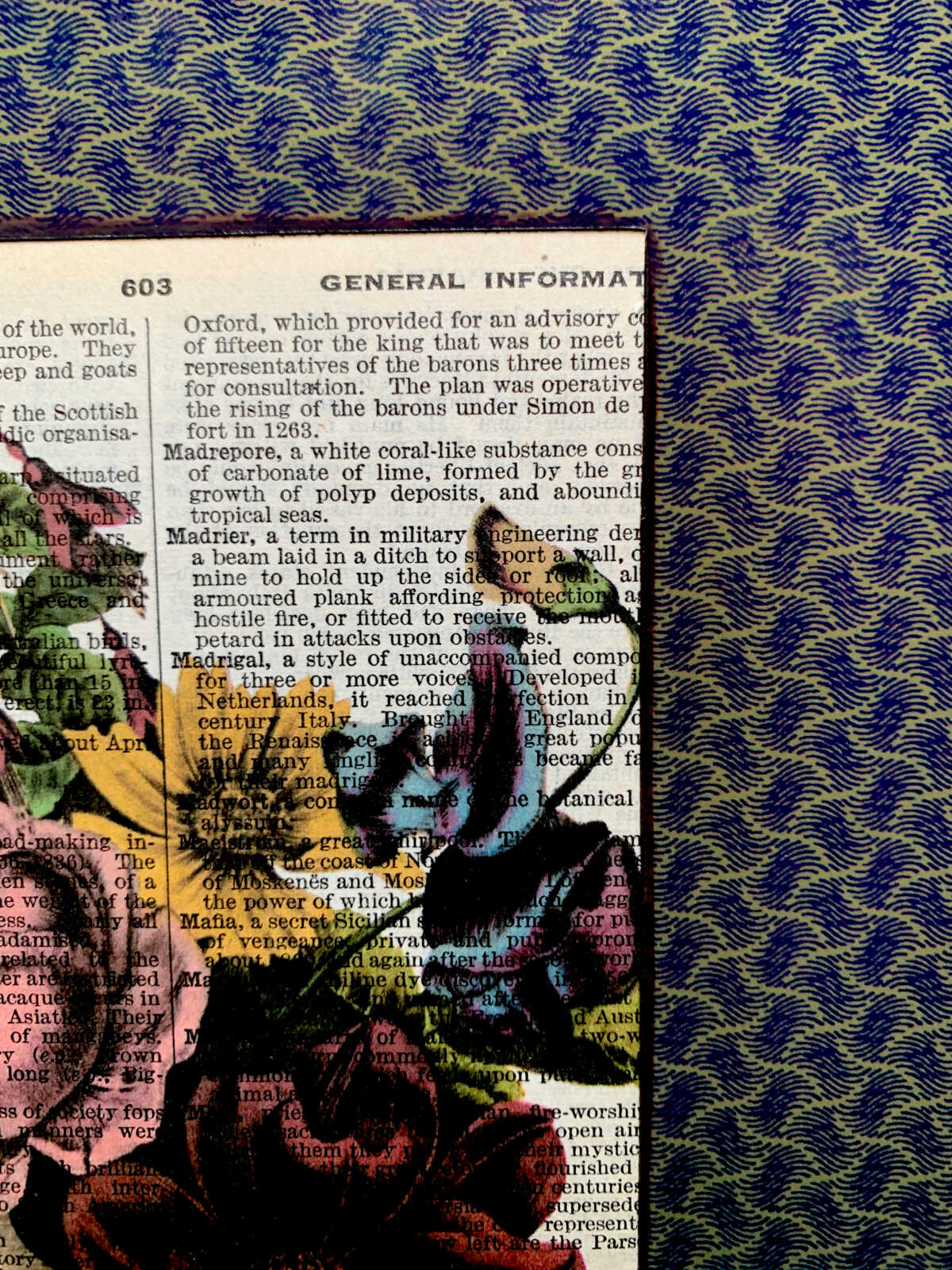 Victorian Nosegay Lithograph on an Antique Pears Cyclopedia Book Page 8 x 10" Folkart #SS336 - Image 2