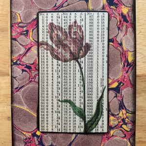Ancient Tulip Lithograph on Antique Numbers Page 3 x 5" Folkart #CSL12
