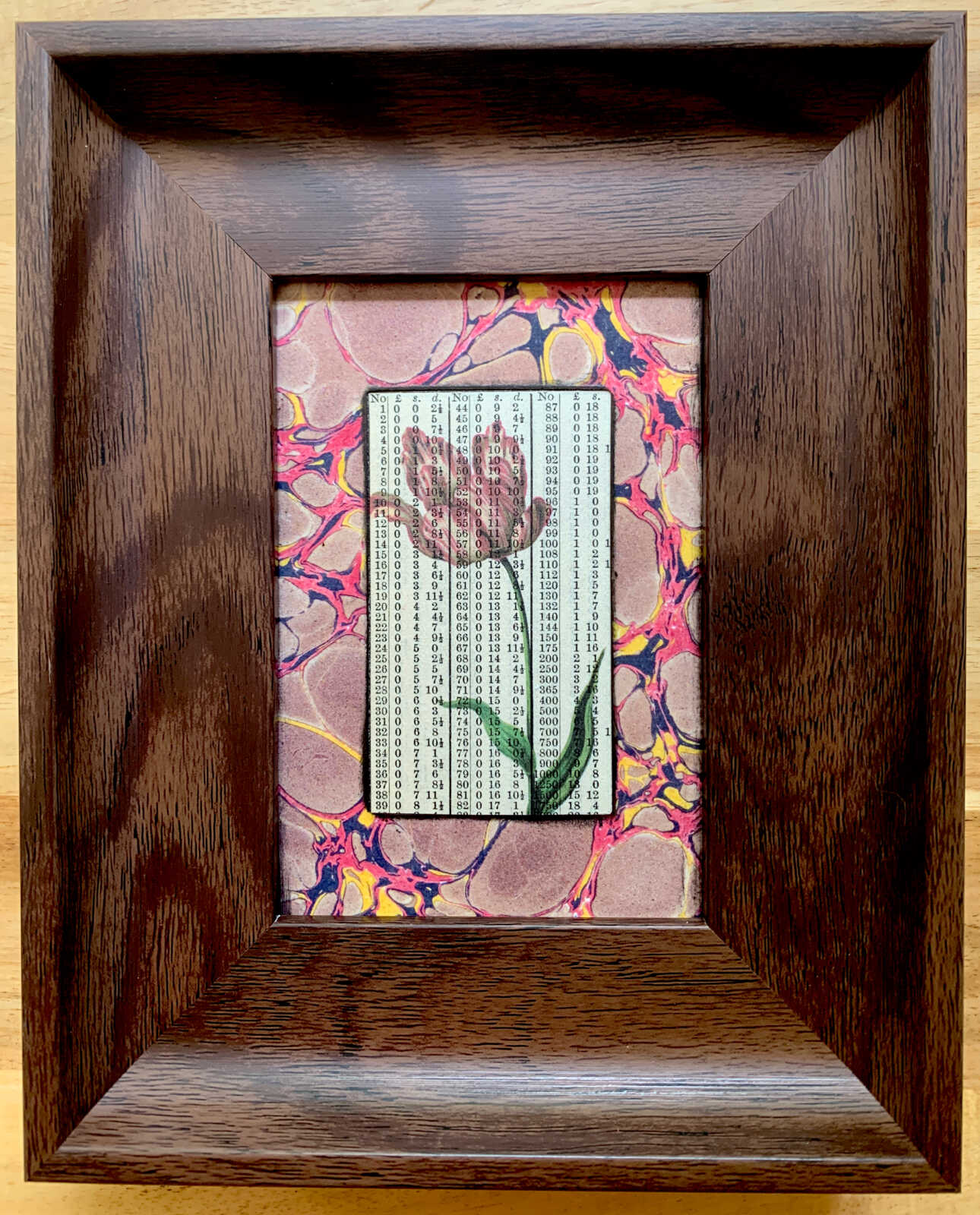 Ancient Tulip Lithograph on Antique Numbers Page 3 x 5" Folkart #CSL12 - Image 3