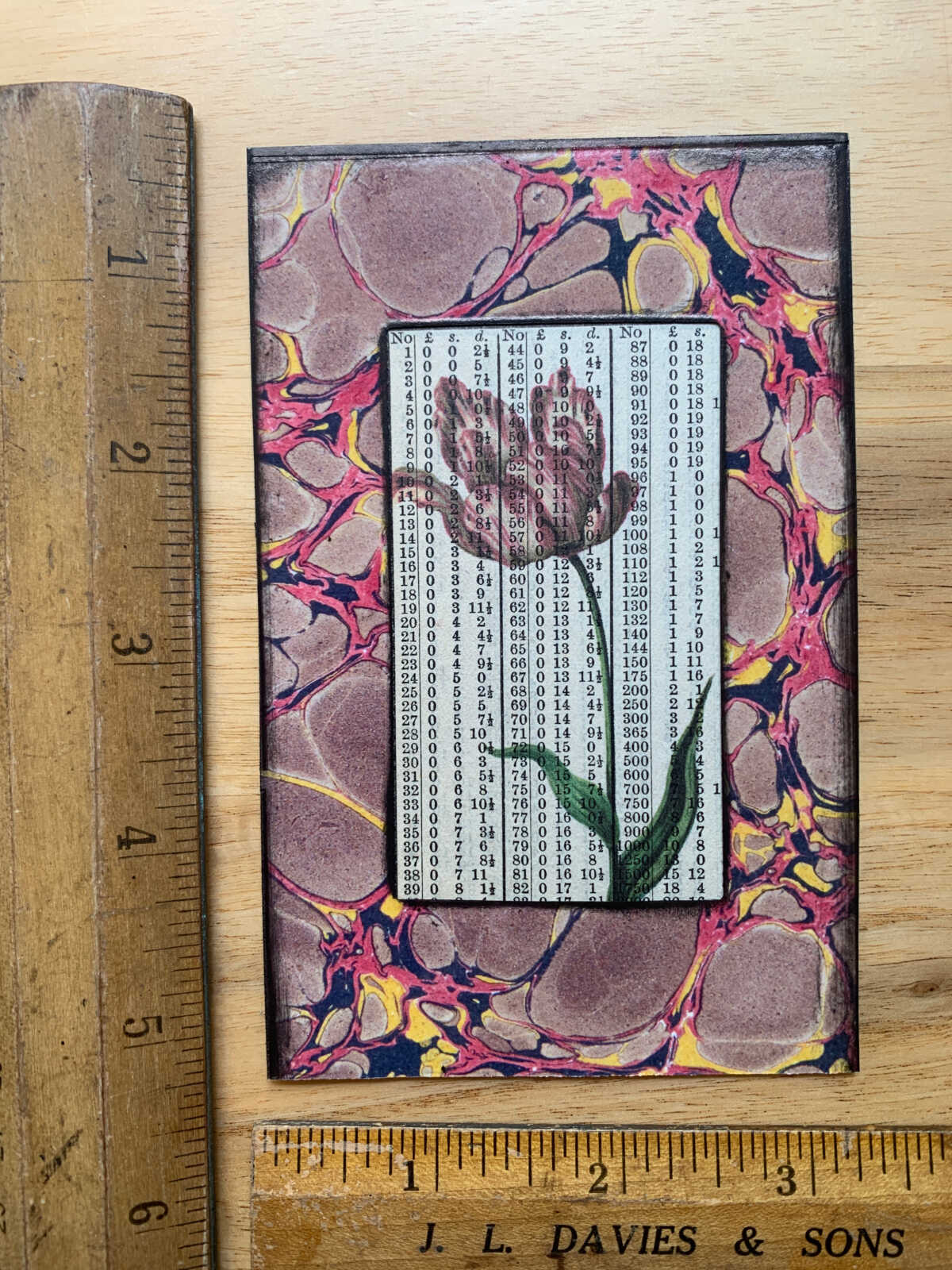 Ancient Tulip Lithograph on Antique Numbers Page 3 x 5" Folkart #CSL12 - Image 4