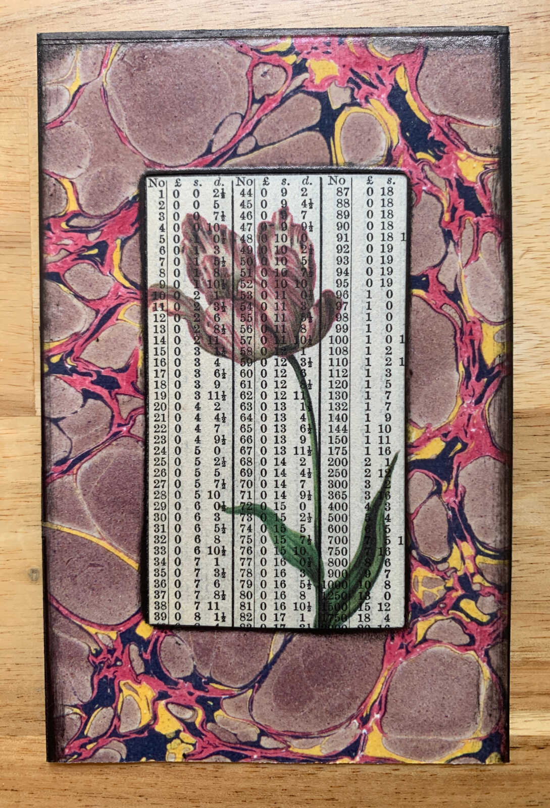 Ancient Tulip Lithograph on Antique Numbers Page 3 x 5" Folkart #CSL12