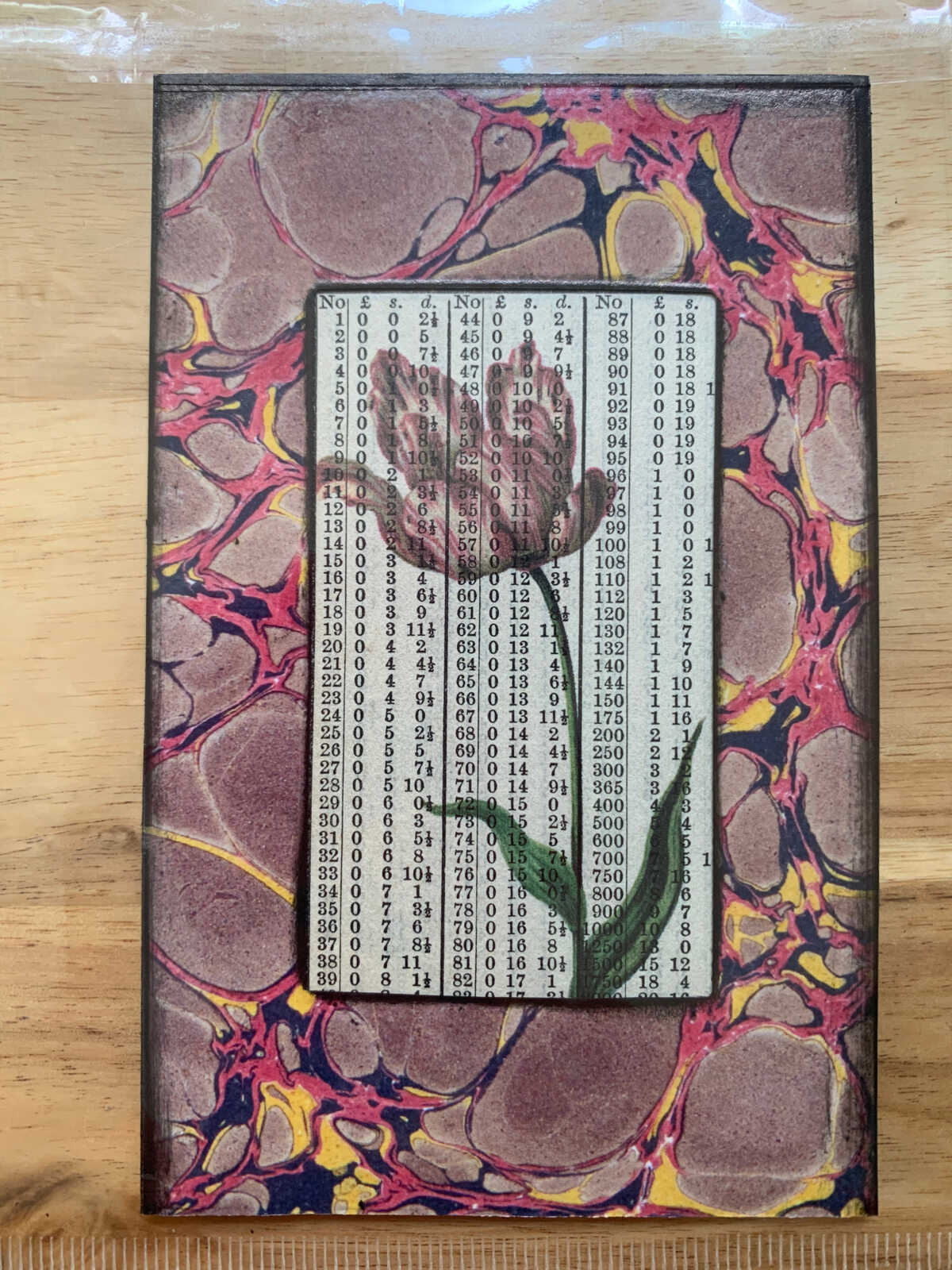 Ancient Tulip Lithograph on Antique Numbers Page 3 x 5" Folkart #CSL12 - Image 6
