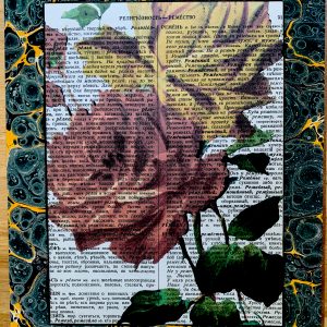Victorian Overblown Rose Lithograph on an Antique Cyrillic Dictionary Book Page 8 x 10" Folkart #SS340