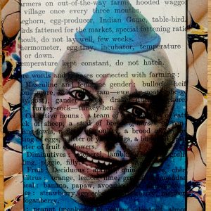 Soft Faced Clown in Aqua Polka Dots on Antique Book Page 4 x 6" Folkart #LT 113