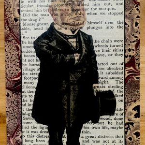 Square Jawed Bearded Man with Top Hat on Antique Book Page 4 x 6" Folkart #LT 112