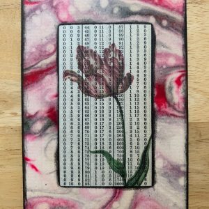 Ancient Tulip Lithograph on Antique Numbers Page 3 x 5" Folkart #CSL17