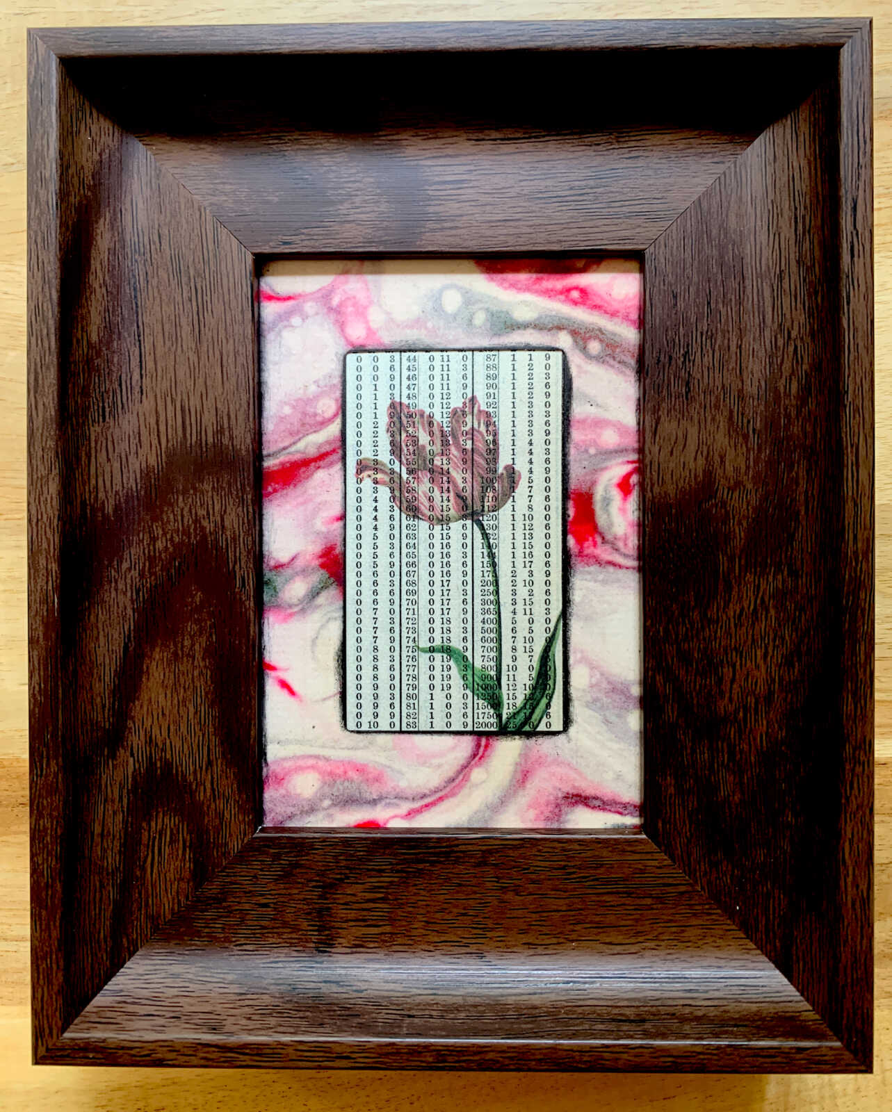 Ancient Tulip Lithograph on Antique Numbers Page 3 x 5" Folkart #CSL17 - Image 2