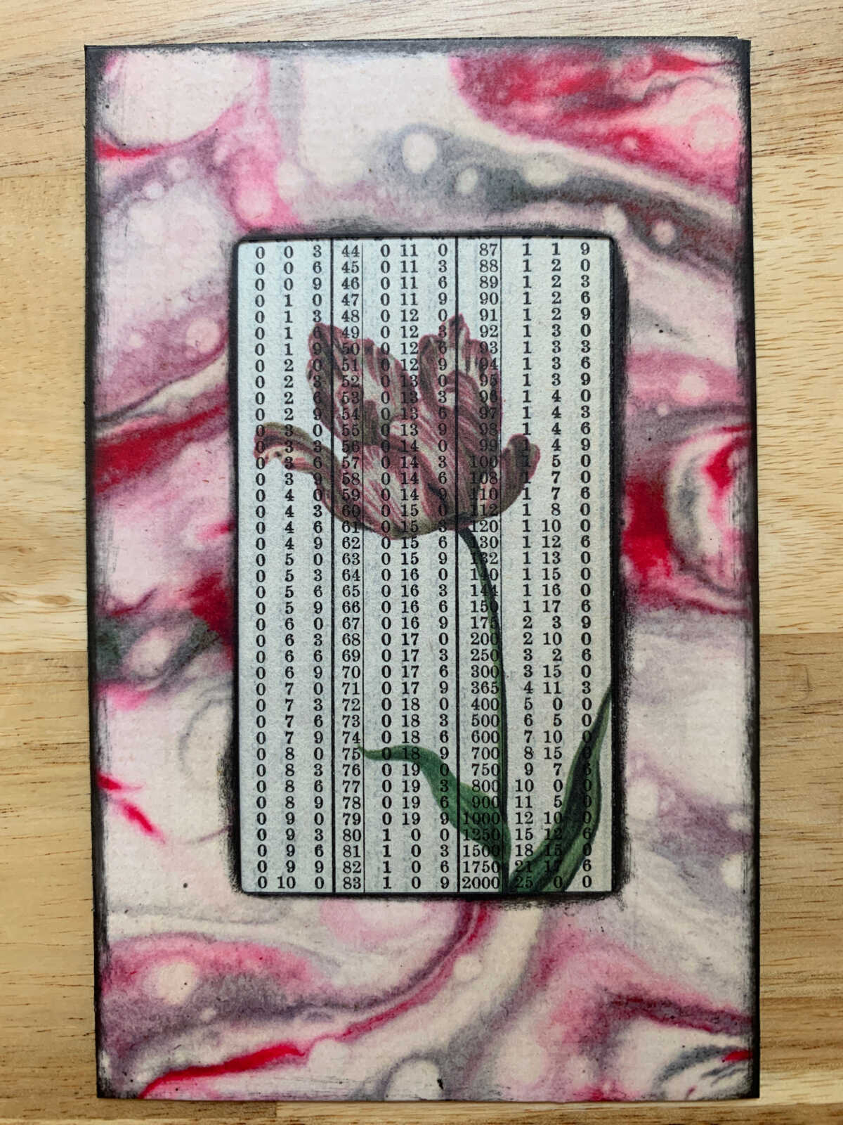 Ancient Tulip Lithograph on Antique Numbers Page 3 x 5" Folkart #CSL17
