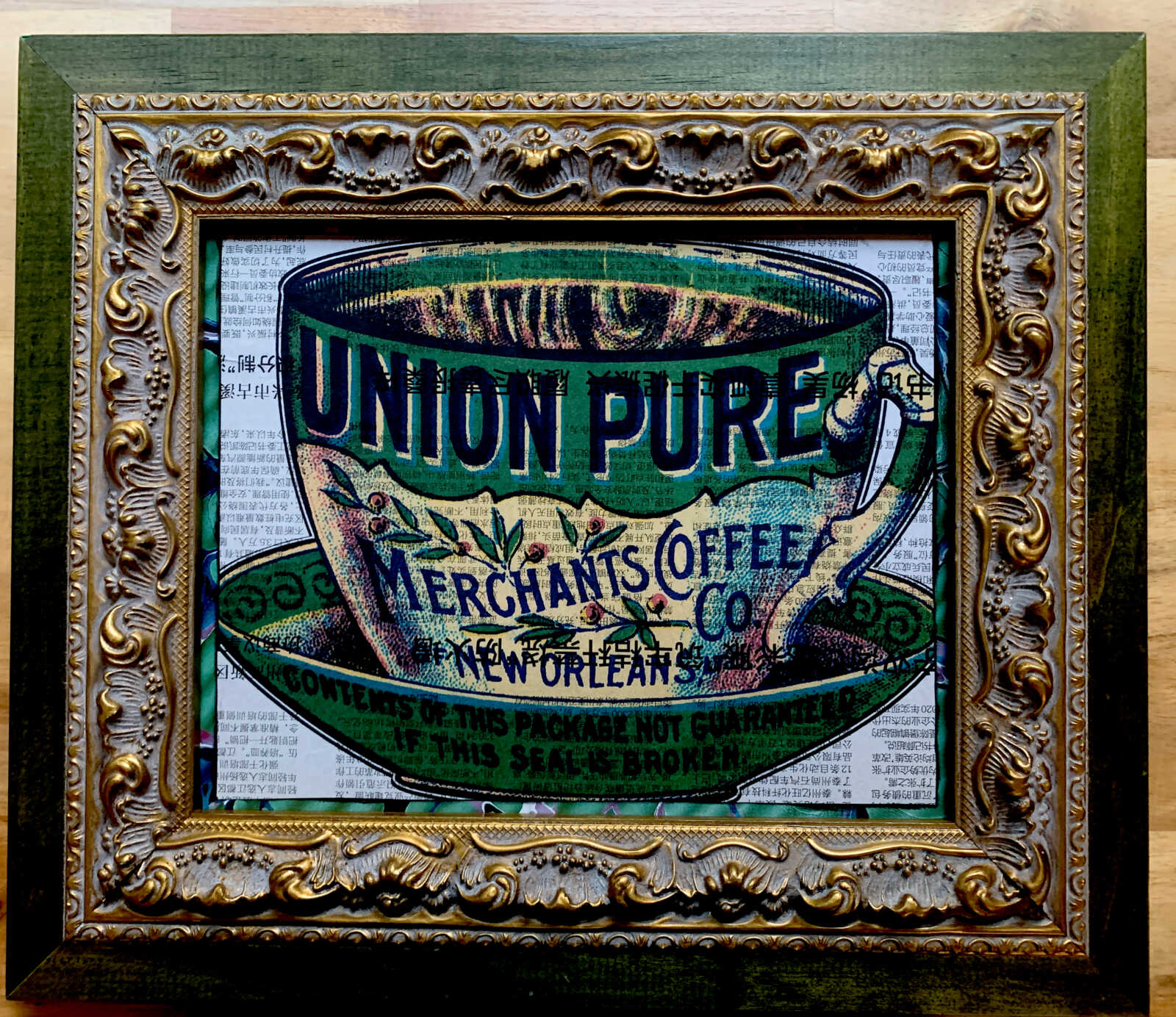Union Pure Merchant's Coffee New Orleans Louisiana Victorian Trade Image on a Chinese Newspaper Page 8 x 10" Folkart #SS324 - Image 11