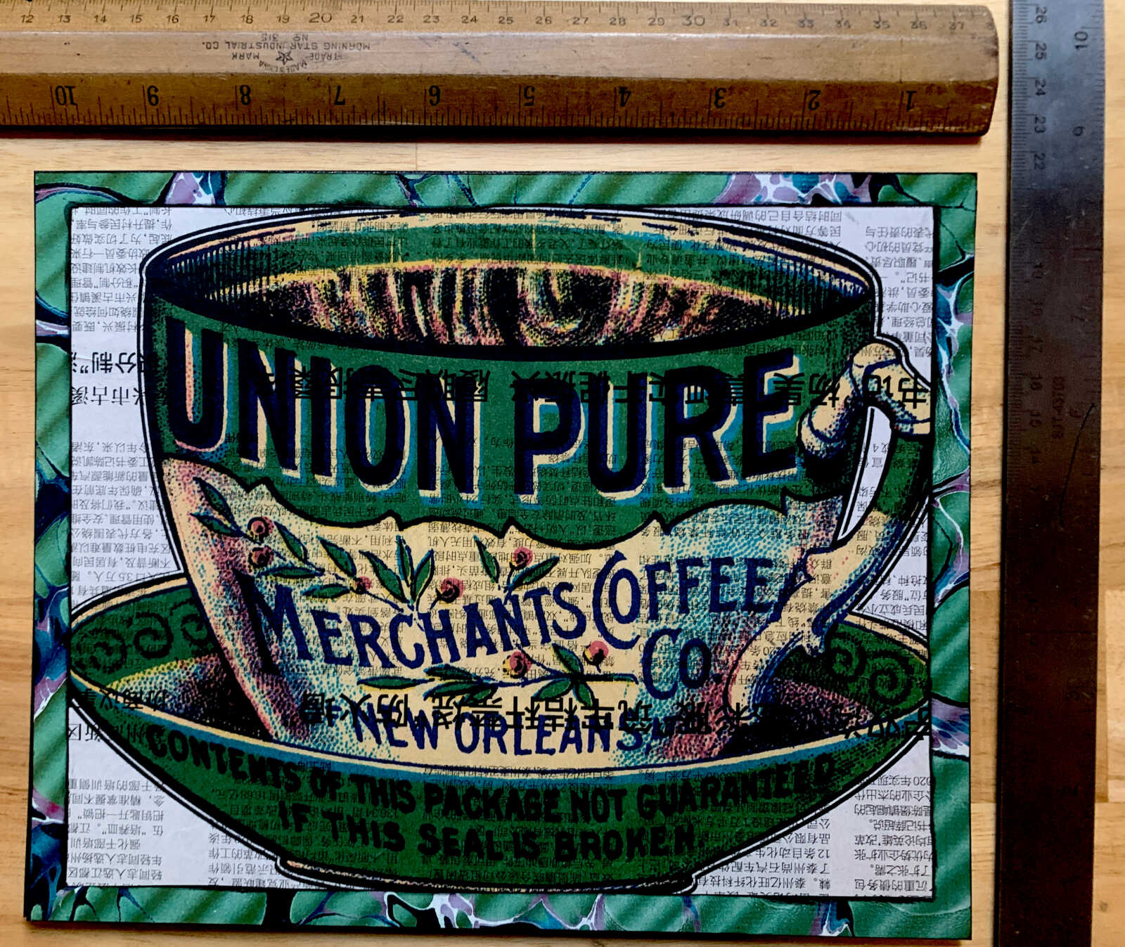 Union Pure Merchant's Coffee New Orleans Louisiana Victorian Trade Image on a Chinese Newspaper Page 8 x 10" Folkart #SS324 - Image 5