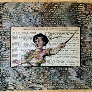 Wild Child Brandishing Sword with Ribbons Flying on an Antique Capetown Directory Book Page 8 x 10" Folkart #SS342