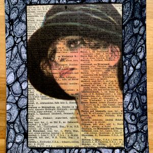 Winsome Woman in a Black Hat on an Antique Pears Cyclopedia Page 5 x 7" Folkart #PS905