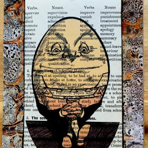 Grinning Victorian Egg Dude with Hands on Crossed Legs on an Antique Child's Lesson Page 5 x 7" Folkart #PS926