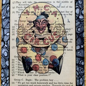YMCA Circus Clown Busting His Head Through on an Antique Child's Lesson Page 5 x 7" Folkart #PS922